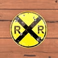 thumbnail image 4 of Round Metal Bullet Holes RR XING Railroad Crossing Train Sign Rustic Railfan Home Bar Wall Art Decor, 4 of 5