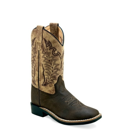 

Old West Children Unisex Square Toe Brown/Vintage Tan Faux Leather Cowboy Boots 9 D