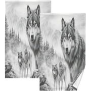 Wellsay Cool Wolf Cotton Towel Set 2PCS,Quick Drying Bath Towels,Soft and Breathable Hand Towel WashCloths for Kitchen,Bathroom,Gym,Beach