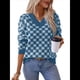 thumbnail image 2 of Suéter Corto A Cuadros para Mujer, Cuello en V, Larga, Jersey de Punto Azul L, 2 of 9