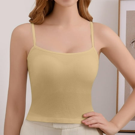 Bras for Women Clearance  Xunlbb Fashion Women Solid Color Wireless Fixed Cup Thread Camisole Integrated Type Daily Bra(Khaki Free Size)