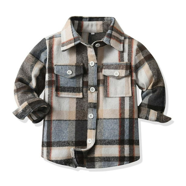 Cowsor Toddler Baby Boys and Girls Plaid Shirts Jacket Long Sleeve Lapel Button Down Top Outwear Clothes