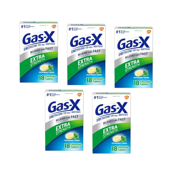 5 Pack - Gas-X Chewables Extra Strength Peppermint Creme 18 Tablets Each