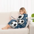 thumbnail image 4 of Blue Soccer Balls Pattern Blanket Hoodies for Kids 6-13YR Oversize Wearable Blanket Hoodies for Boys Girls Teens, 4 of 7