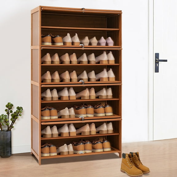 9-Tier Bamboo Shoe Rack Cabinet Shoe Cabinet With Flip Door For Storing Shoe