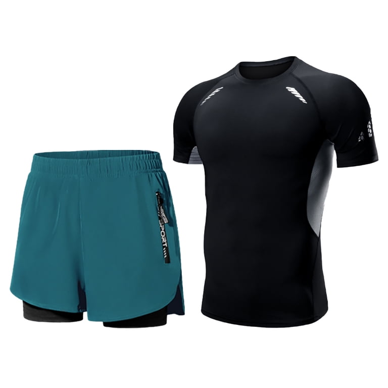 FJUCHAI Men's Summer Swim Shirts Swim Trunks 2PCS Set Mens Rash