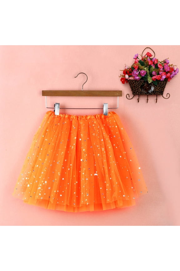 Tutu Skirts for Women Elastic Waist Mesh Double Layered Petticoat Puffy Tutu Tulle Skirt Fashion Dance Party Adult Flared Skirt- Orange Size One Size