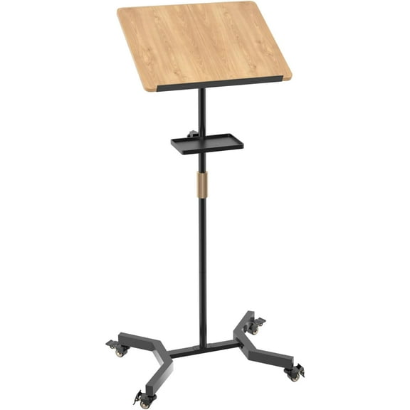 Lectern Podium Stand with Storage Platform, Height Adjustable Mobile Steady Standing Design, Multi-Purpose Tabletop for Speech, Lecture, Church, Reading or Laptop Desk