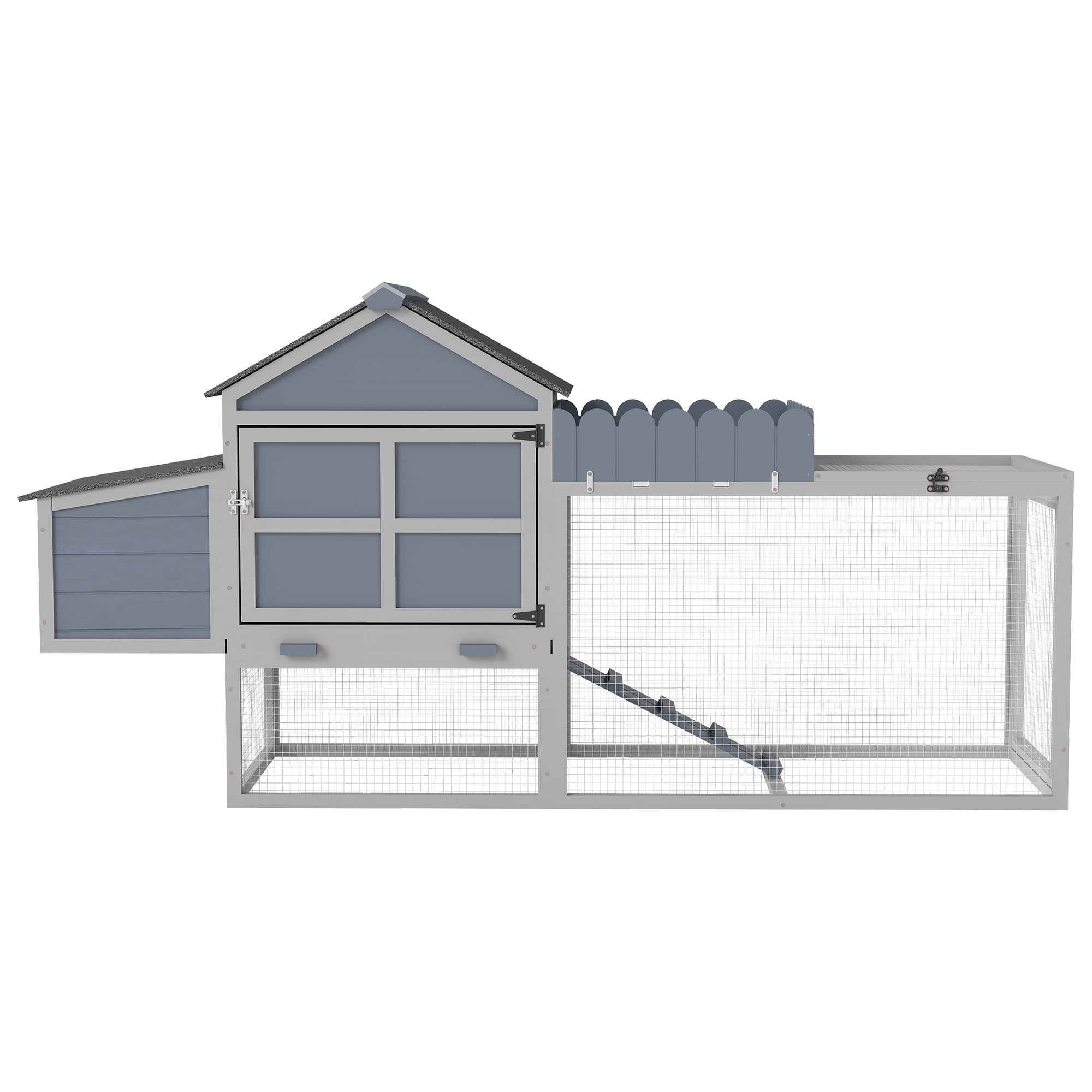 80" Wooden Chicken Coop, 2-Tier Backyard Hen House with Nesting Box, Run, Planter & PVC Roof, Easy-Clean Tray, Weatherproof Poultry Cage,Backyard Patio Poultry Habitat, Gray
