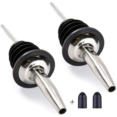 Olive Oil Spout Pourer, 2PCS Stainless Steel Liquor Bottle Pourers Spouts with Rubber Dust Caps