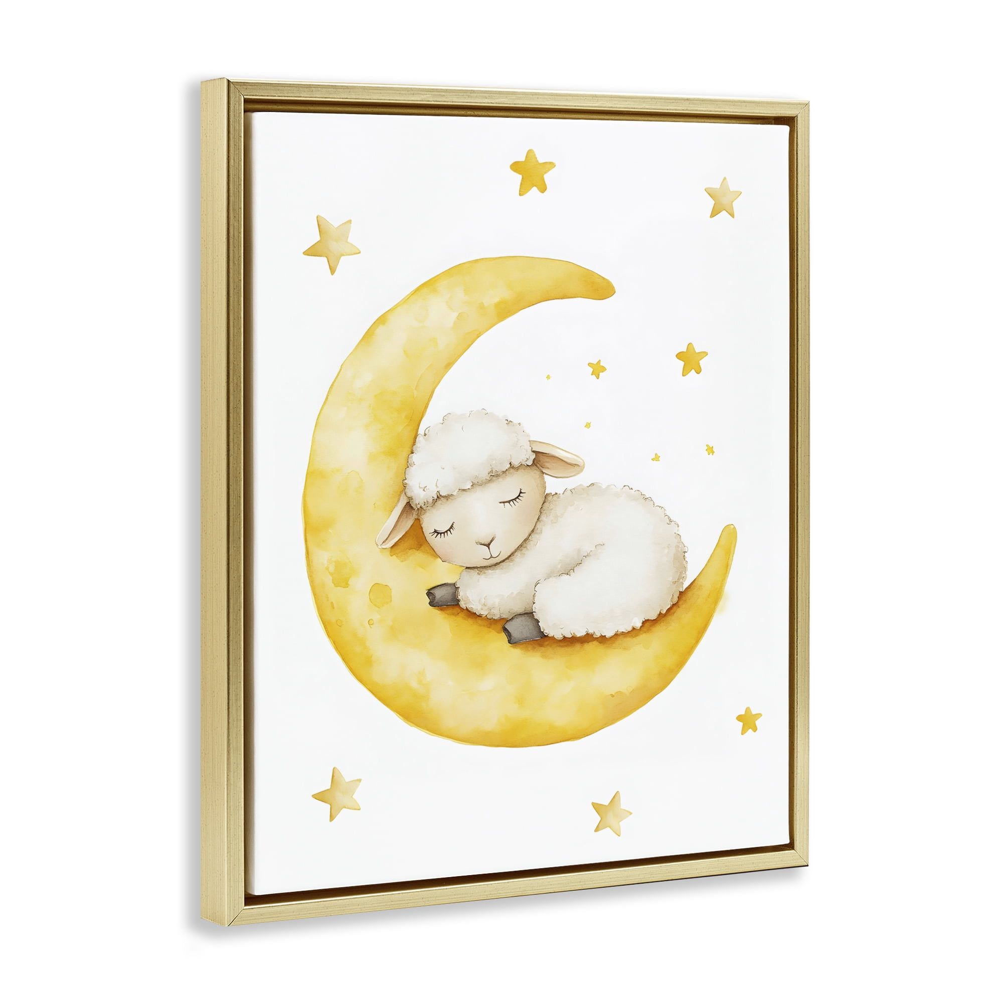 Stupell Industries Sleeping Sheep on Yellow Moon Gold Framed Floater Canvas Wall Art, design by LSR Design Studio