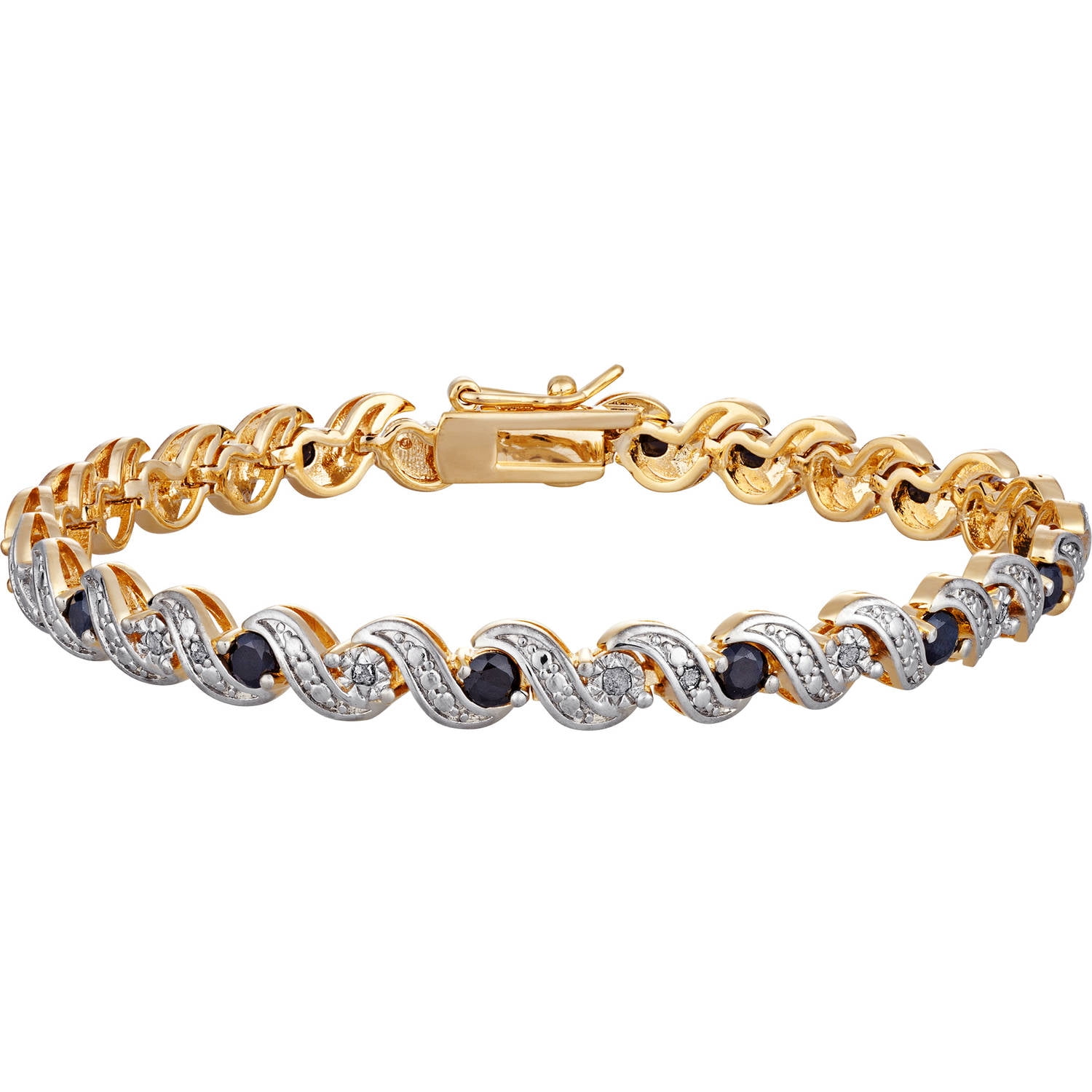 Gold Plated Diamond Accent & Sapphire Bracelet, 8" by Generic