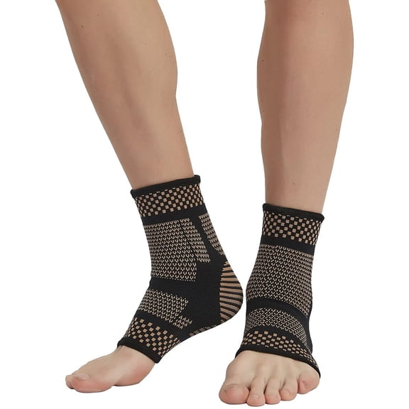 1 Pair Copper Infused Ankle Braces Foot Support Compression Sleeves for Men and Women, Ankle Stabilizer for Fasciitis, Sprained, Sports Protection