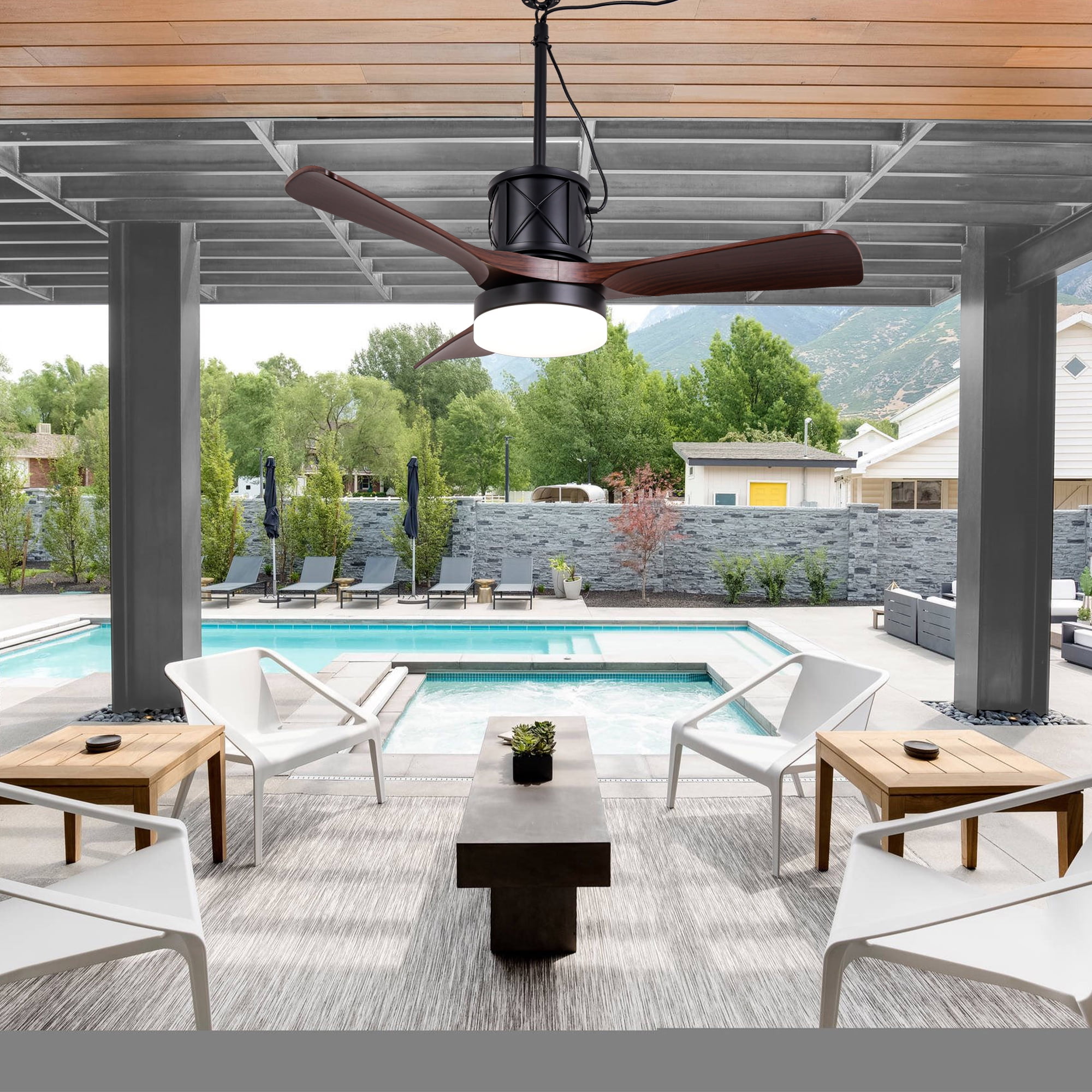 Chords Attic 42" Outdoor Smart Ceiling Fan with Dimmable LED Lights and APP & Remote Control, 6-Speed DC Motor, Waterproof Plug-in Easy Install for Patio, Porch, Gazebo