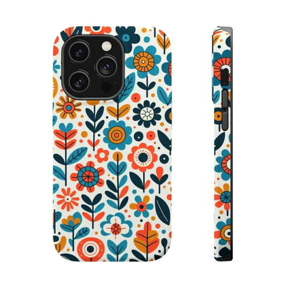 DistinctInk Tough Case for Apple iPhone 13 PRO (6.1" Screen), Compatible with MagSafe Charging - "Infinite Whimsical Cartoon Flower Harmony"