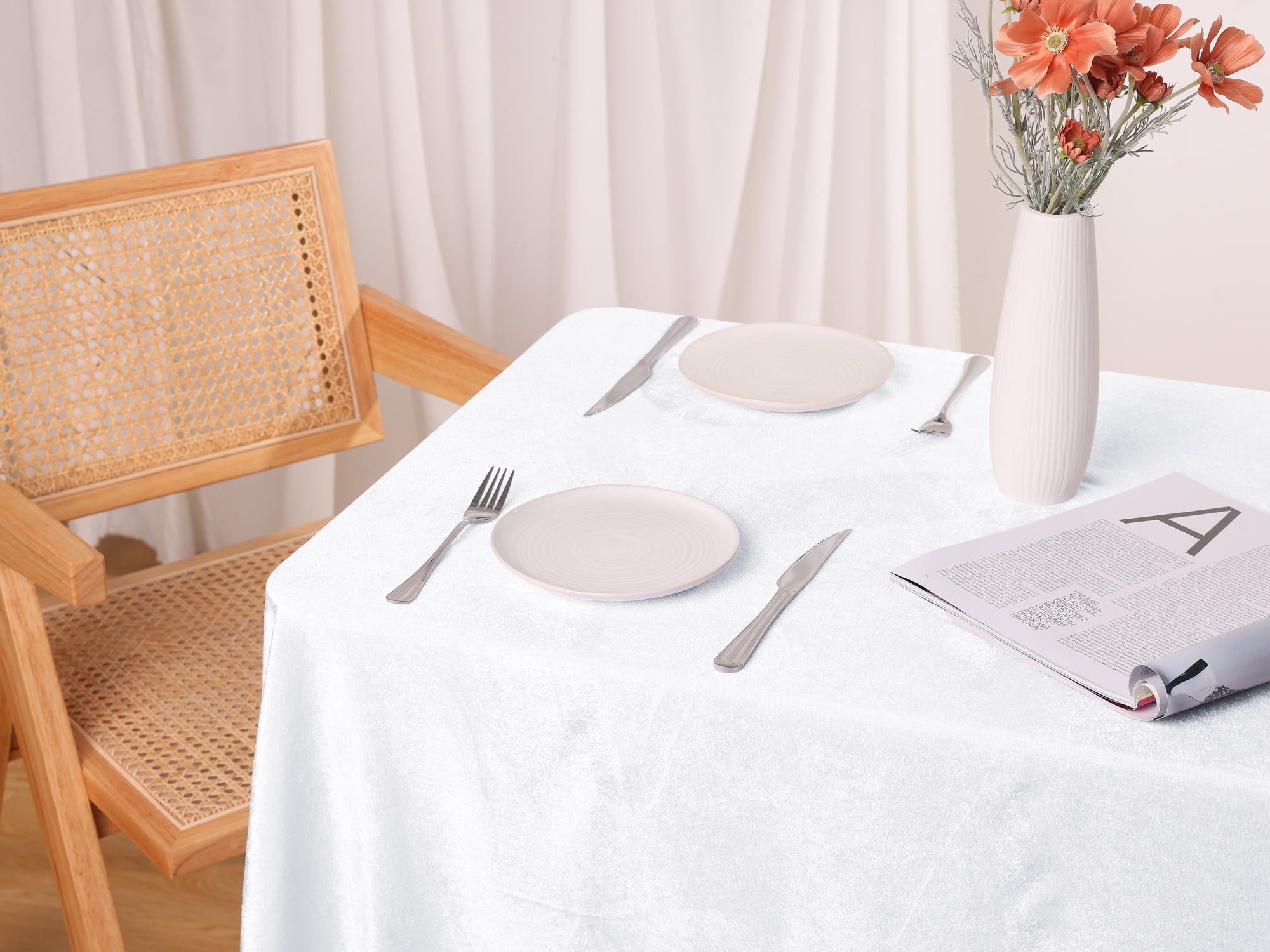 Unique Bargains Rectangle Polyester Washable Tablecloth Wedding or Banquet Table Cover White 63"x110"