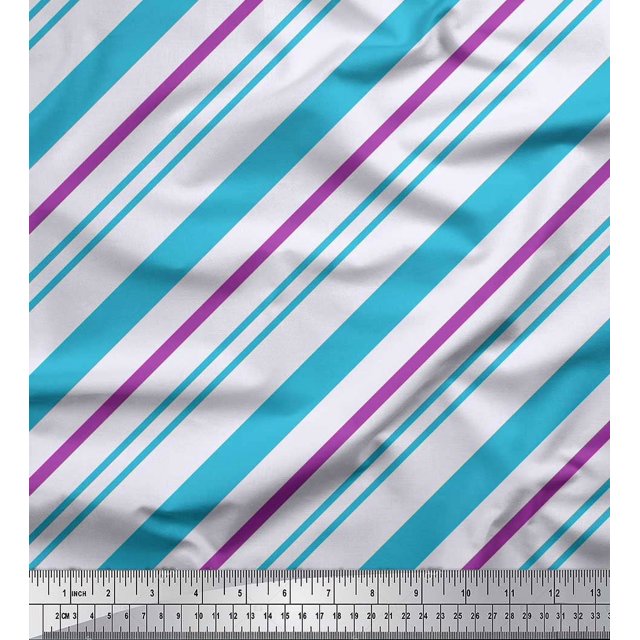 Soimoi Blue polyester Crepe Fabric Diagonal Stripe Decor Fabric Printed Yard 52 Inch Wide