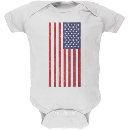 

4th of July American Flag Distressed DTG White Soft Baby One Piece - 12-18 months