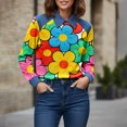 thumbnail image 2 of QASIEATN Long Sleeve Tops for Women Casual Lapel Denim Stitching Pullover Sweatshirt Spring Fall Fashion Clothing, 2 of 8