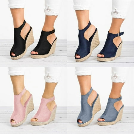 

Fesfesfes Wedge Sandals Women s Fashion Solid Wedges Casual Buckle Strap Roman Shoes Sandals 9(42)
