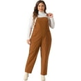 thumbnail image 3 of DARING DIVA Women's Plus Corduroy Overalls Casual Jumpsuit with Pockets 1X Caramel, 3 of 6