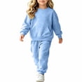 thumbnail image 3 of NordicNest Girls Two Piece Set Casual Fall Outfit with Pocket Kids Plain Color Fashion Sports Outfits Warm Clothes Light Blue,6-7, 3 of 7