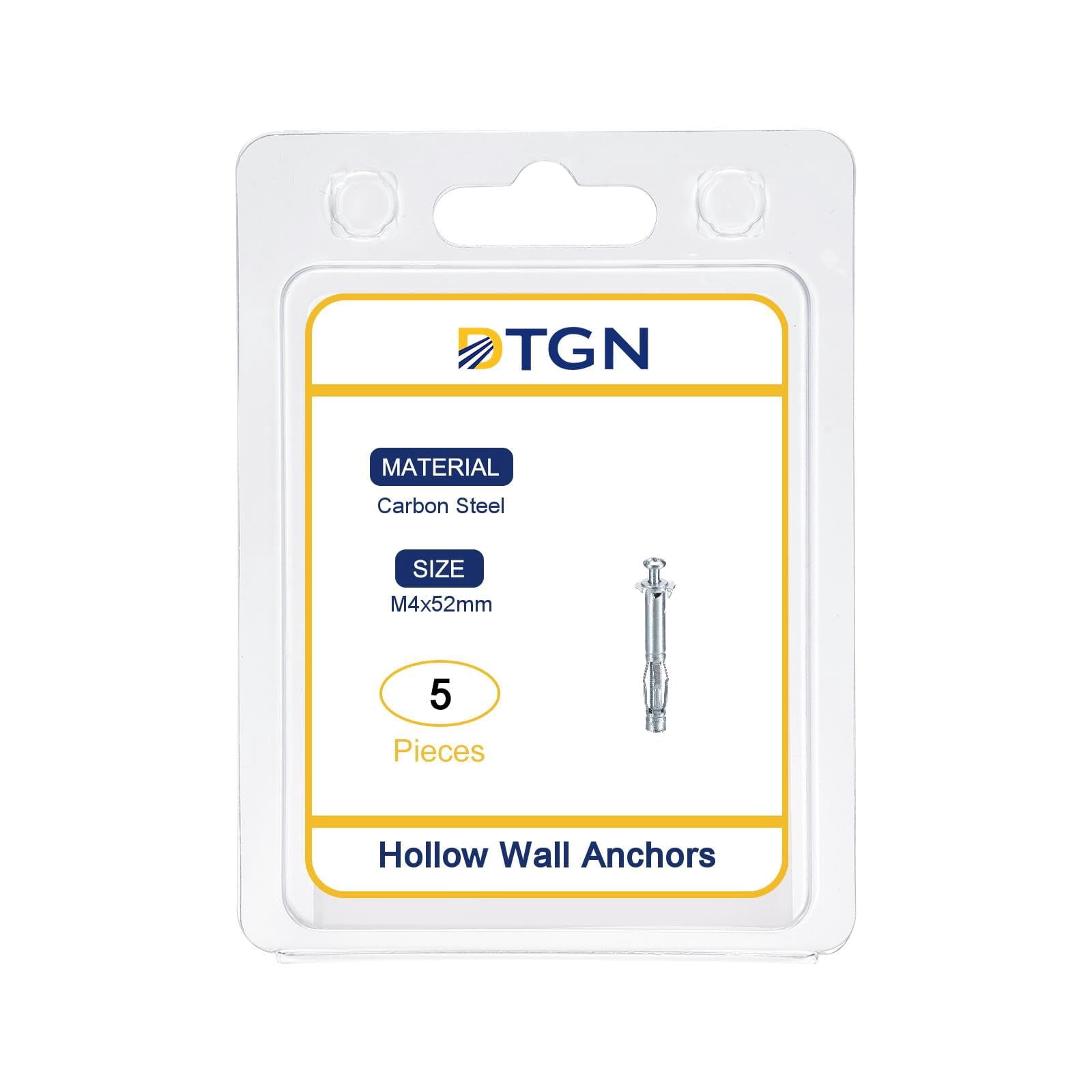 M4x52mm Hollow Wall Anchors - 5 Pack - Good for Hollow Wall Plaster Walls - Carbon Steel Hollow Drywall Anchors Screws, Silver