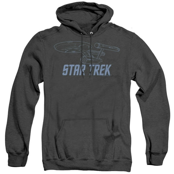 Star Trek Enterprise Outline Adult Heather Hoodie Sweatshirt Black