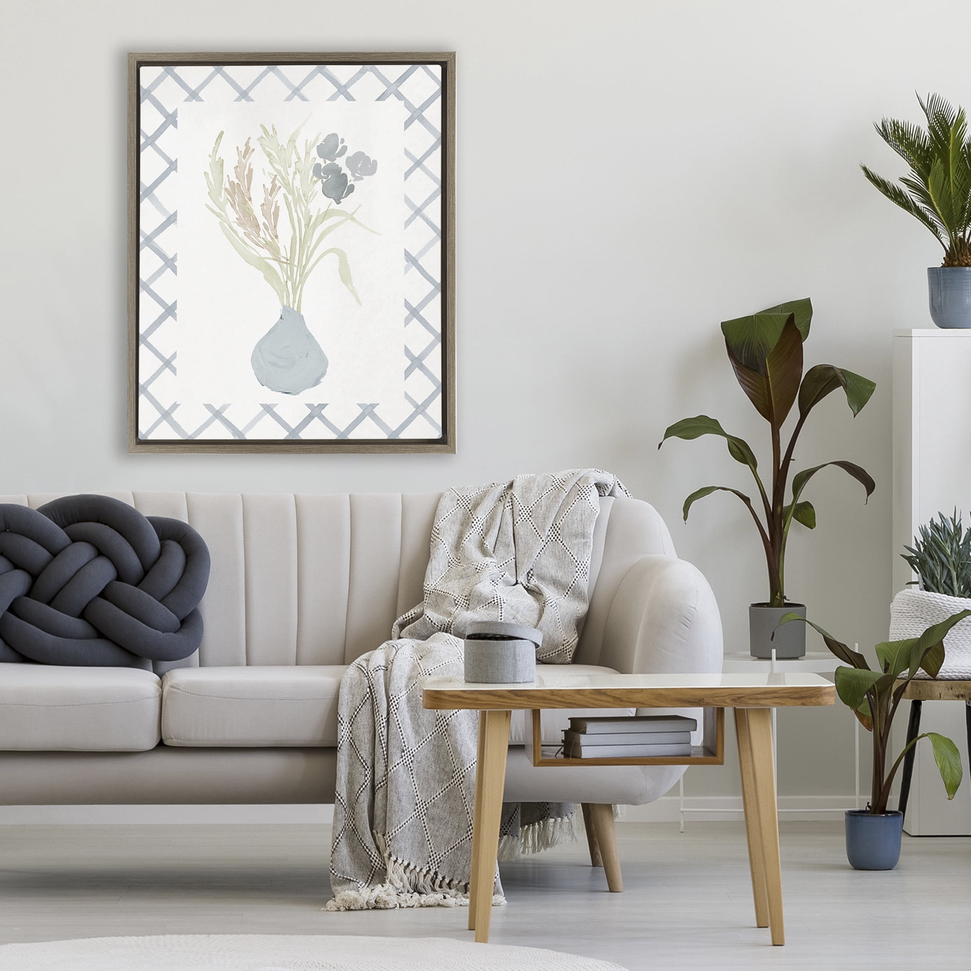 Stupell Industries Soft Blue Anna Bouquet Brown Framed Floater Canvas Wall Art, design by Elizabeth Medley