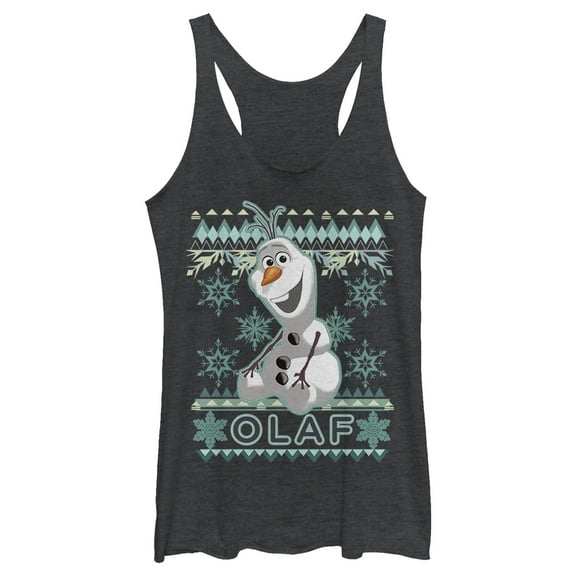 Women's Frozen Ugly Christmas Olaf  Racerback Tank Top Black Heather Large
