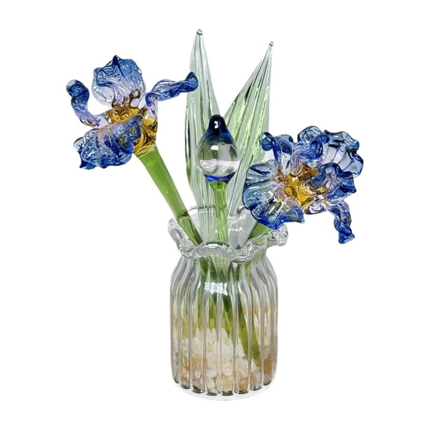 Ramo de flores de cristal con jarrón, figuras coleccionables de flores de iris para novia Estilo B