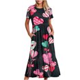 thumbnail image 1 of Robe d'Été pour Femmes 2024 Mode Grande Taille Décontractée Manches Courtes Col Rond Robe Fluide à Étages Robe de Plage avec Poches Robe Imprimée Saint-Valentin 50 % de Réduction!, 1 of 4