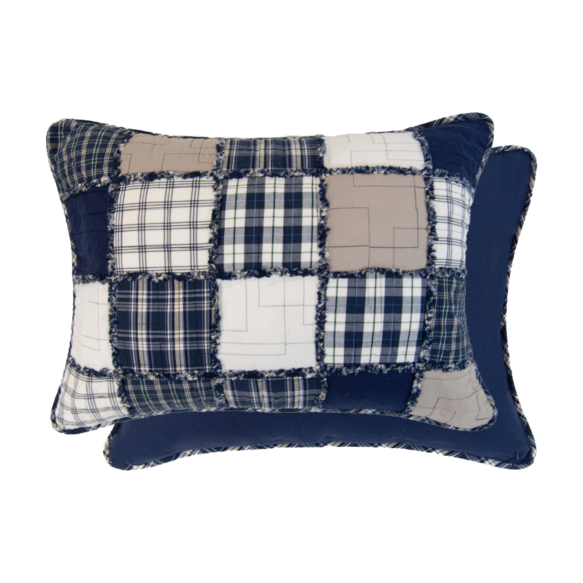 Donna Sharp Checkerboard Indigo Queen Pieced Cotton 3PC Quilt Set