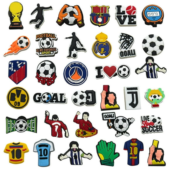 34 pcs Soccer Shoe Charms for Boys Men Teen, Soccer Themed Designs for Soccer Lovers