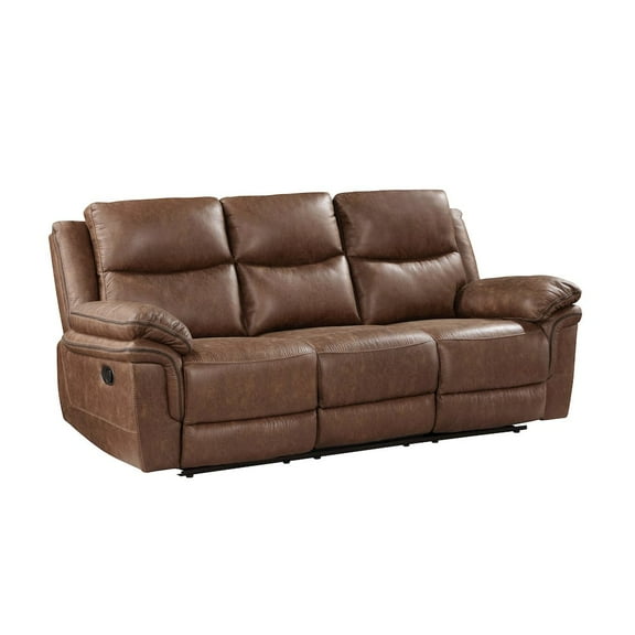 New Classic Furniture Ryland Polyester Fabric Sofa with Dual Recliner in Brown