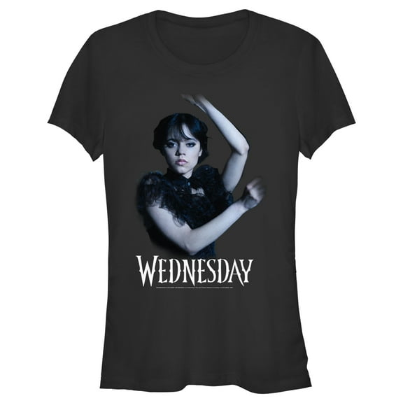 Junior's Wednesday Classic Dance Scene Logo  Graphic Tee Black Small