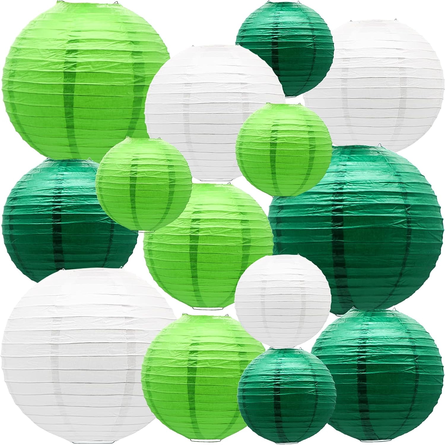 12PCS Green Paper Lantern Wedding Party Decoration Set, Round Hanging
