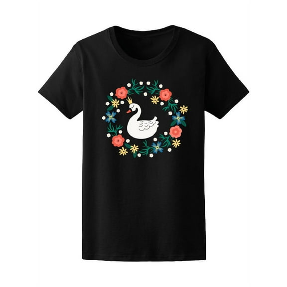 Swan Surrounded By Floral Wreath T-Shirt Women -Image by Shutterstock, Female Medium