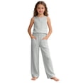 thumbnail image 4 of XXWXYD Girls Linen Pants Palazz𝗈 Loose Straight High Waisted Wide Leg Pants Summer Lightweight Dress Pant for Kids Teen Girl Elastic Waist Pants, 4 of 9