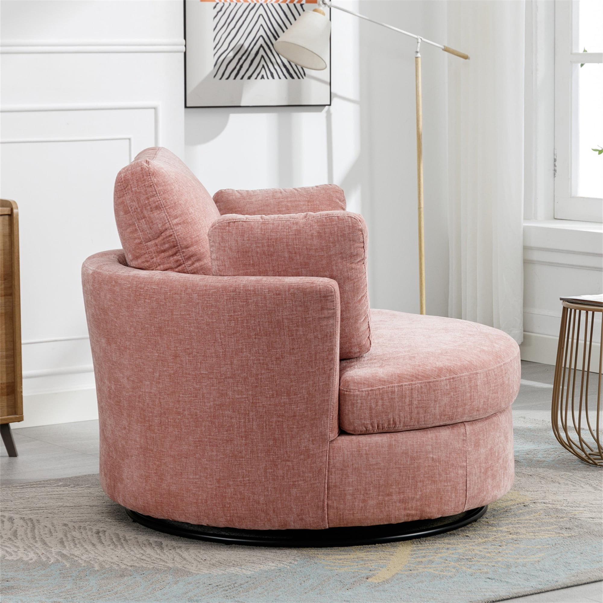 Aukfa 42" Oversized Swivel Accent Chair Barrel Read Chair for Bedroom Living Room, Chenille, Pink