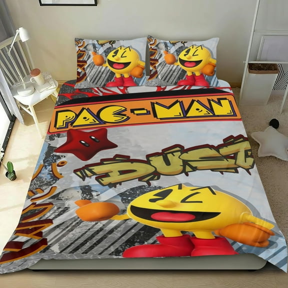 Pacman Themed Bed Sheet Set Three Piece Set 53x79 In ches Comfortable And Skin Friendly Unique Design Creating A Star Studded Night Home Decor Gifts For Family Friends fans