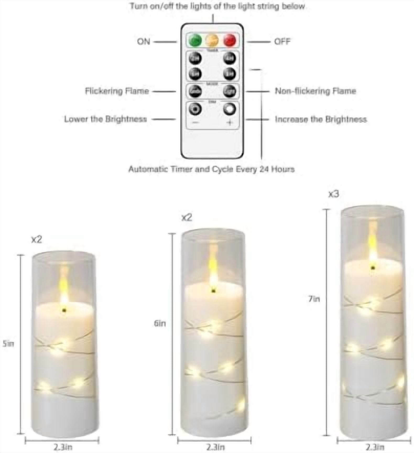 Flameless Candles,with Embedded Star String, Battery Operated Candles Flickering LED Pillar Candles with Remote Control and Timer, Home Decoration Add a Warm and Romantic Atmosphere，Set of 7 (White)
