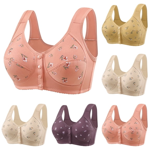 Hrsba Womens Summer Bra,Plus Size Bra for Womens,Women's Printed Front Button No Steel Ring Bra Large Size Large Cup Bra