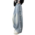 thumbnail image 2 of Angala Toddler Girls Denim Pants Side Bow Detail Wide Leg Jeans With Pockets Fall Casual Girls Baggy Trousers, 2 of 9