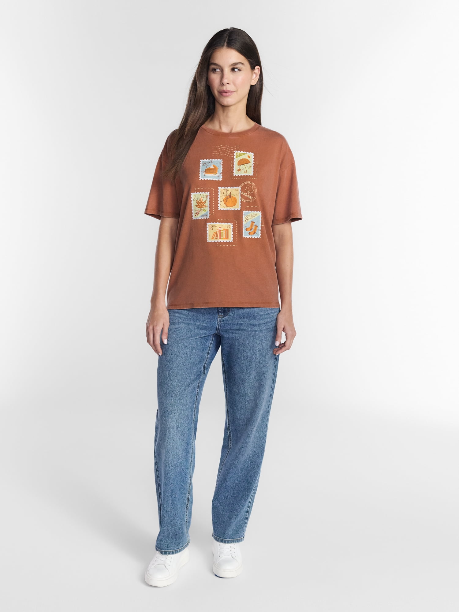 Women's Stamps of Autumn Graphic Seasonal Fall Tee, from Positivitees, Sizes S-4X