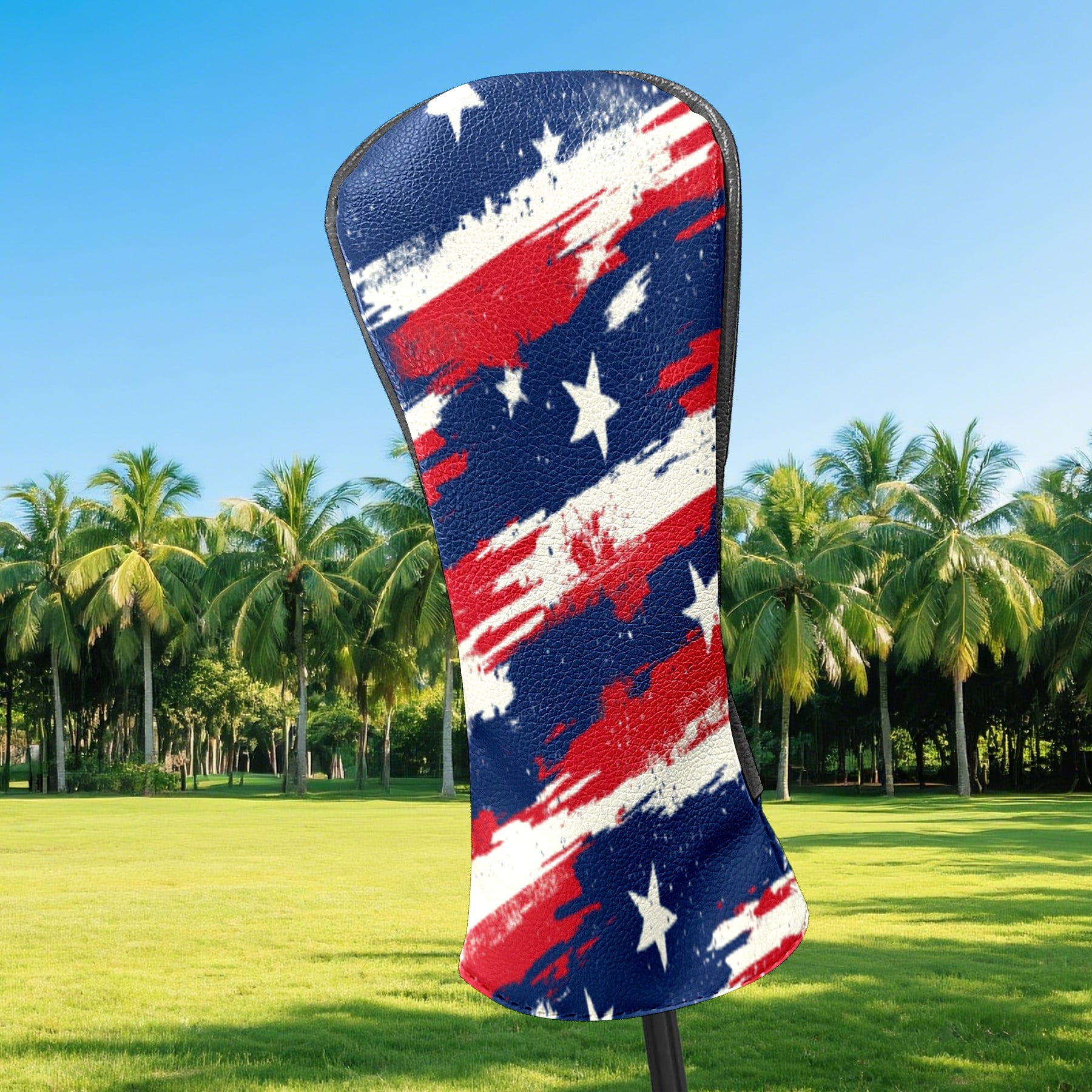 Golf Club Head Cover Waterproof Leather Golf Accessories HeadCovers Set Driver Headcover for Women Men USA Flag Brush Pattern