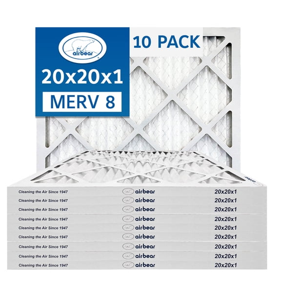 20x20x1 Air Filter MERV 8 (10-Pack) TRION Air Bear Pleated HVAC Air Filters Replacement (Actual Size 19.5 x 19.5 x .75)