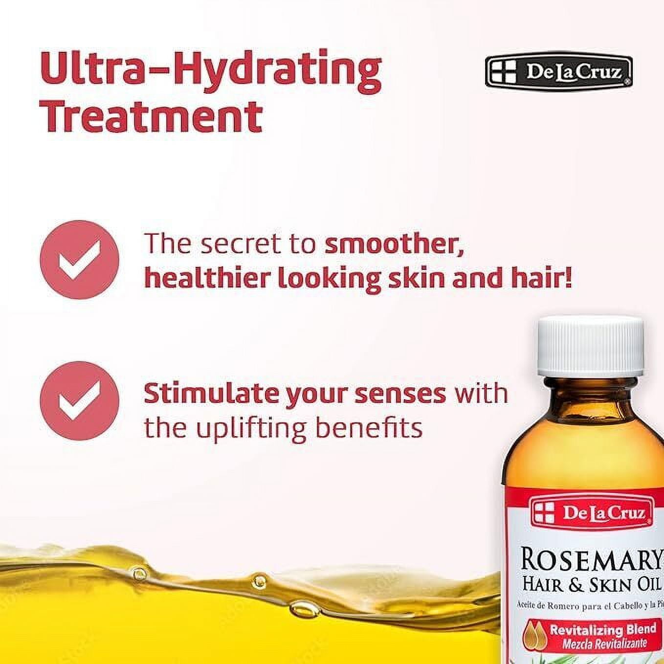 De La Cruz Rosemary Hair & Skin Oil - Revitalizing Moisturizer, Natural Blend with Castor Oil - 2 fl oz