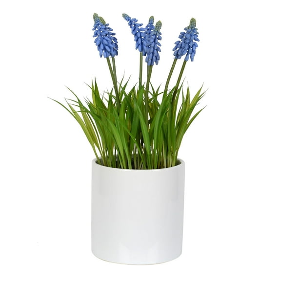 Vickerman 13.5" Artificial Purple Hyacinth Flower in Ceramic Pot.