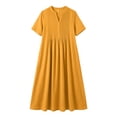thumbnail image 5 of IUYRTFE Women's V Neck Short Sleeve Maxi Dress Cotton Linen Loose Fit Summer Casual Long Vacation Dress, 5 of 6
